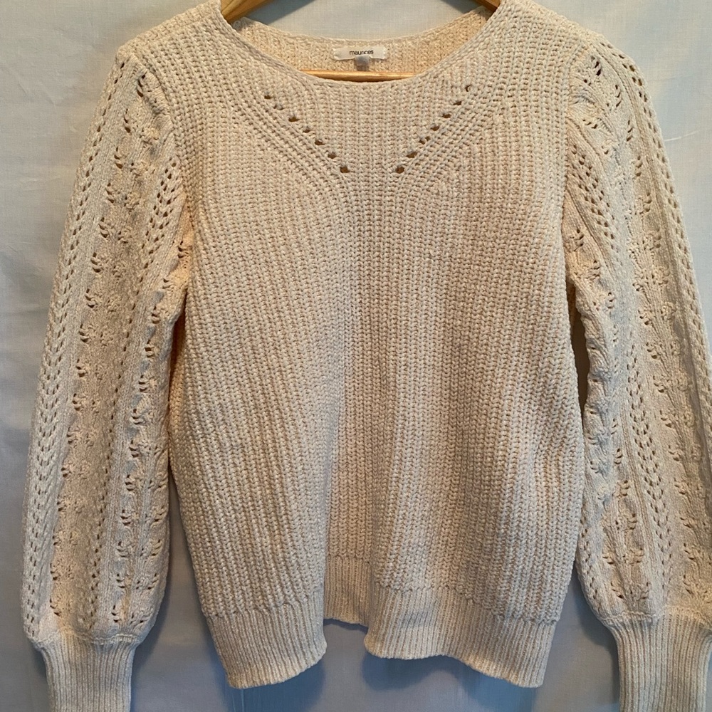 Small Cream Chenille Lace Sleeve Sweater